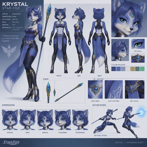 Krystal from Star Fox, reference sheet