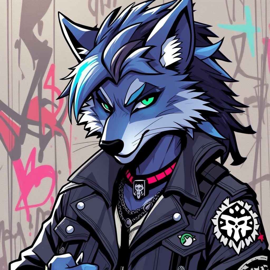 Blue wolf who likes rock and roll