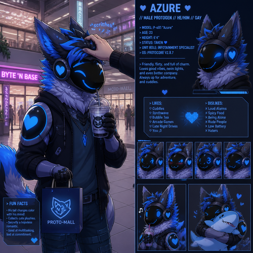 A well-made original homosexual character, male Protogen at the mall. Scritches. An animated version verse.