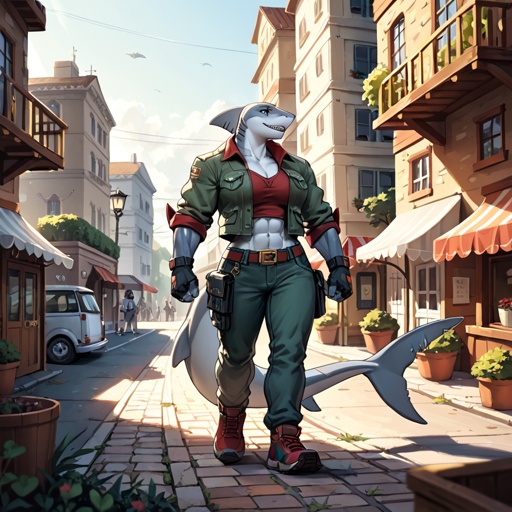 Tall, muscular, banker, female, shark