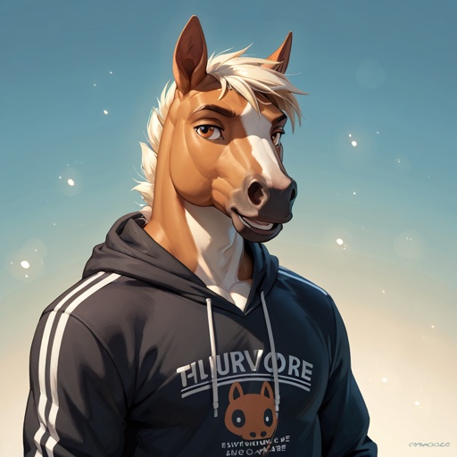 male horse anthro in hoodie