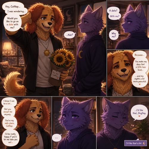 In a anthropomorphic smiling critters universe. DogDay the grownup fluffy doggo has a crush on CatNap (the grown pretty sleepy kitty cat) and asks for on a date. A well-made anime version. Living on an adulthood.