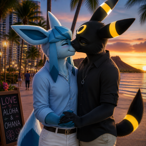Barron Lucian Glaceon (The Barron Glaceon) so happy yet in love with his true soulmate, Rick (the non-rich grown Umbreon) came from Hawaii where he lives, wants to hold hands and kiss. In modern life. Well-made version and characters. Nothing like some billionaire lunatics.