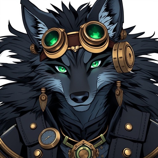 A black wolf with Steampunk Outfit