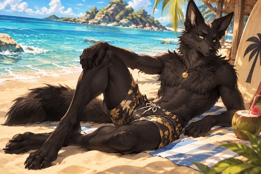 male, maned wolf, black fur, Gold eyes, digitigrade footpaws, , chest fluff, relaxing