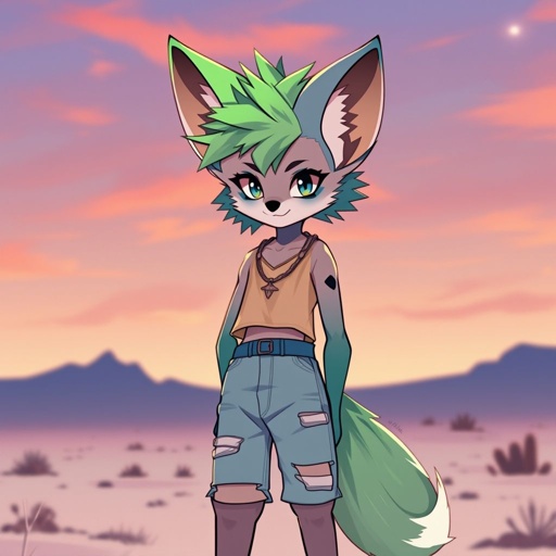 green and blue fennec fox boy