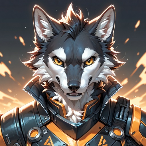 A robotic black wolf with yellow eyes 