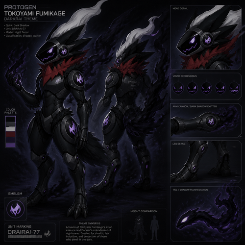 Protogen Tokoyami Fumikage with a Darkrai theme to the metal