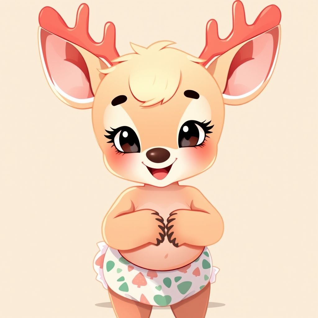 A pregnant cute deer in a diaper