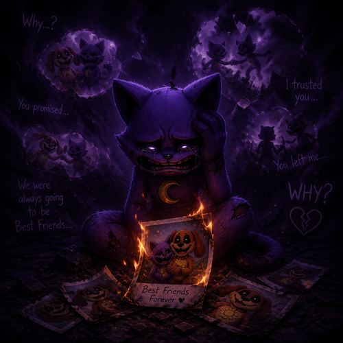 In Smiling critters verse, Catnap with feelings hurt and tears with anger and a heart broken, wants to forget about his ex-friend DogDay and let his memories ablaze. Trapped Into a void of darkness like a bad dream. A broken friendship.