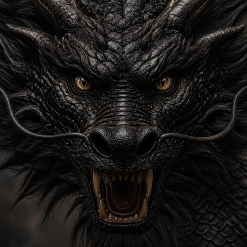 chinese dragon.face close-up.black sausage