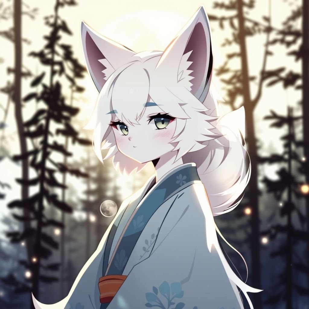 White blue kitsune kenomo style