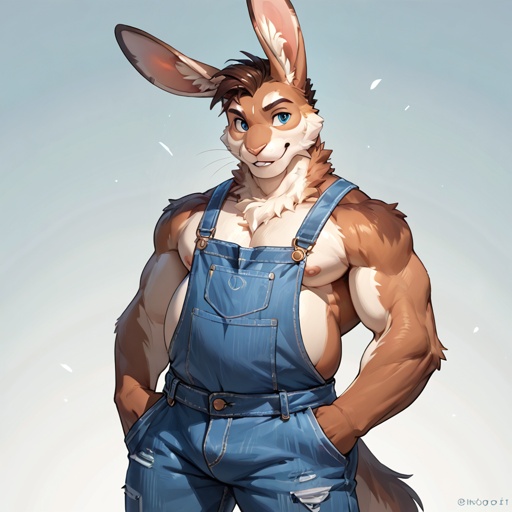 Really big belly male rabbit in overalls 