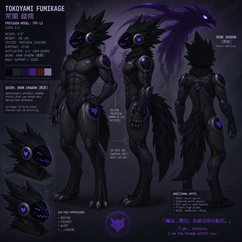 Tokoyami Fumikage as a protogen with a 18 pack of abs
