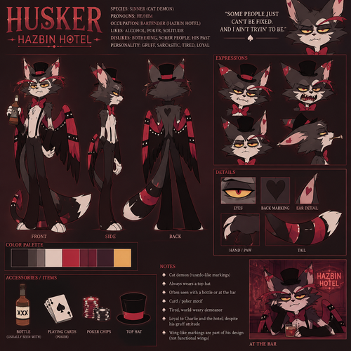 Husker from Hazbin Hotel reference sheet
