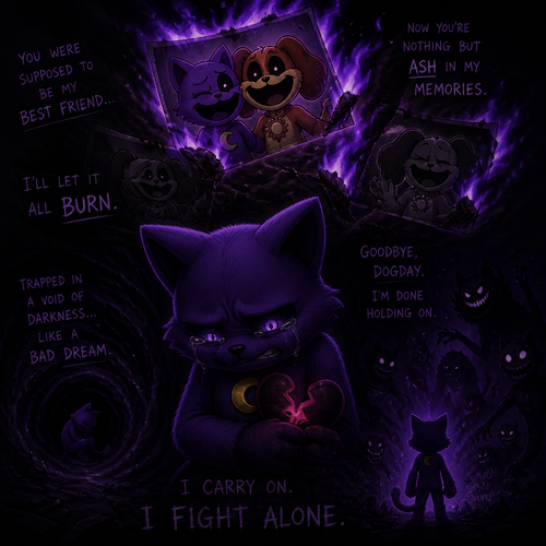 In Smiling critters verse, Catnap with feelings hurt and tears with anger and a heart broken, wants to forget about his ex-friend DogDay and let his memories ablaze. Trapped Into a void of darkness like a bad dream. A broken friendship. Moving/carry on and fight through the horrifying threats alone.