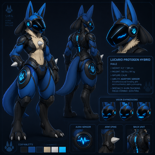 A male Lucario protogen hybrid. 