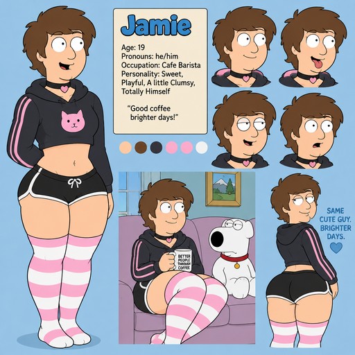 make a thicc femboy humanoid family guy oc