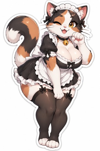 A  curvy cat dressed as a maid