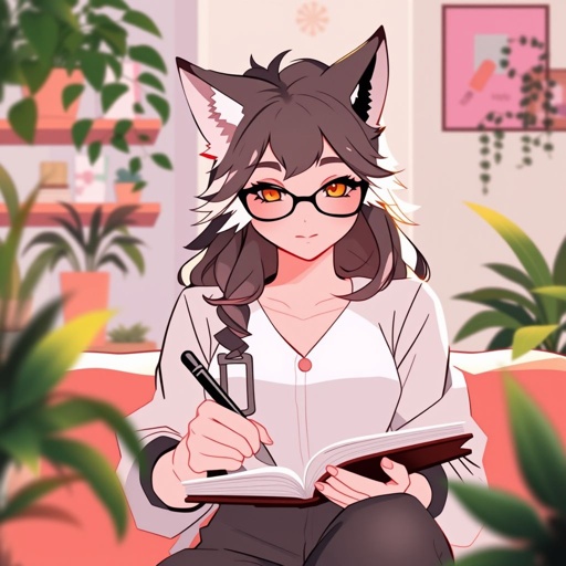 female wolf therapist with classic age 25 with a notebook