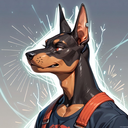 a head art of a doberman