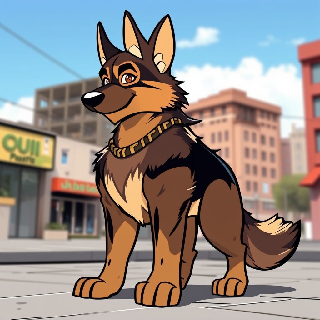 German shepherd with gold chain