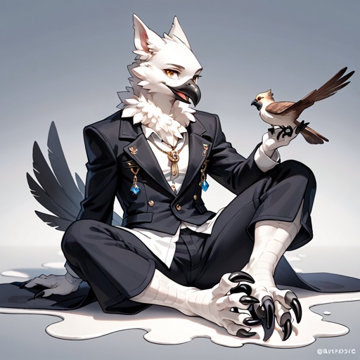 Anthro avian bird twink displaying the soles his avian taloned bird feet white goo on feet