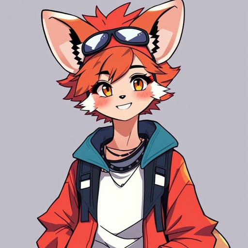 fox and rat hybrid, full body, anime style, male, cute