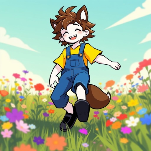 Yellow Shirt Blue Overalls White Skin Brown Hair Black Shoes Human Elias