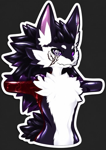 Black-and-purple furry wolf with white fur in stylized digital art.