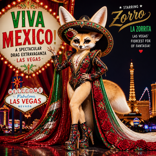 A well-made grown homosexual Fennec Fox as a drag queen a star of Las Vegas for Viva Mexico.