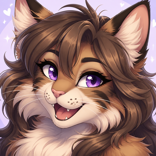 anthro fluffy female cat, happy expression, headshot, furry art