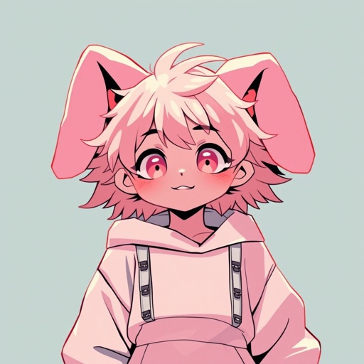 Emo boy anime style,furry,messy hair,bunny fursona,pink fur,tall,gay,cute,looks cute