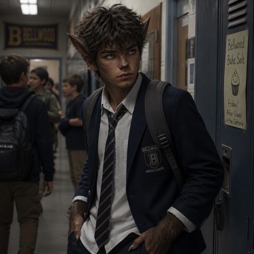 werewolf middle school boy in uniform