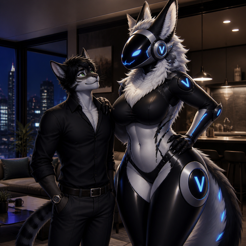 A anthro male cat and the tall & curvy Protogens. Well-made version and view.