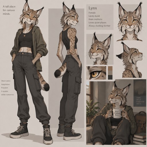 A lanky female anthropomorphic Lynx