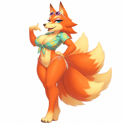 Audie animal crossing, hot furry, tall, white background, big tails