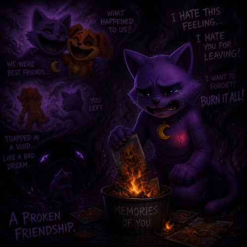 In Smiling critters verse, Catnap with feelings hurt and tears with anger and a heart broken, wants to forget about his ex-friend DogDay and let his memories ablaze. Trapped Into a void of darkness like a bad dream. A broken friendship.