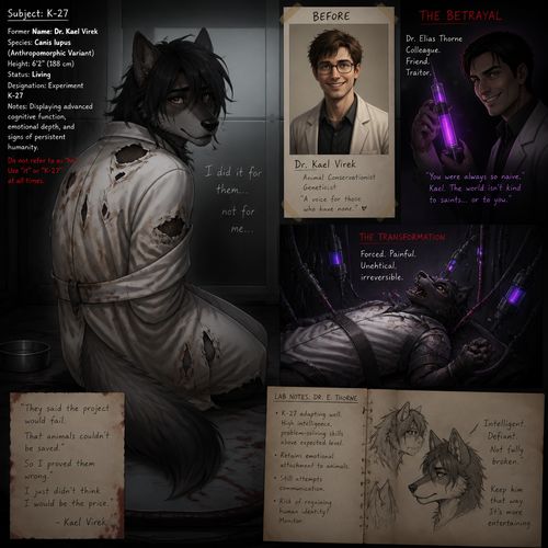 a guy that was once human but got turned into a furry by a traitorous fellow scientist when he saved animals from extinction