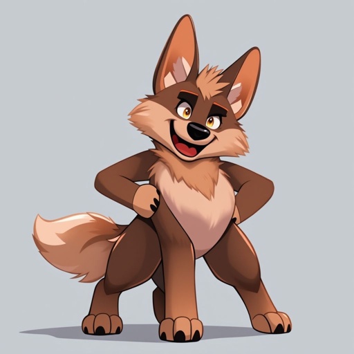 German shepherd furry standing on hind legs with happy yet stern facial expression