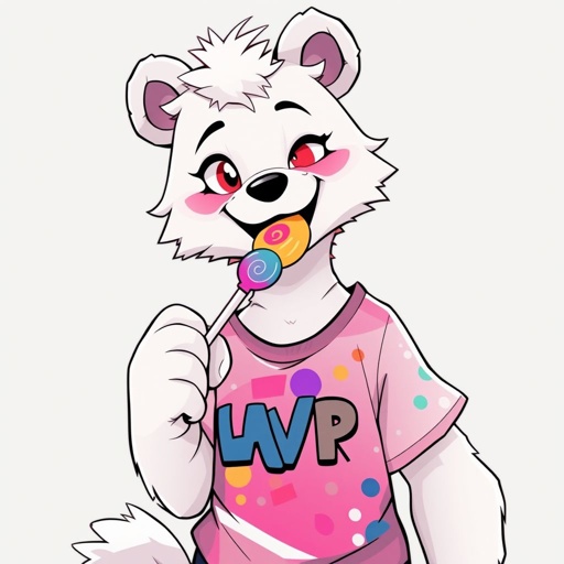 A cute gay and cuddly white bear soft and skinny has t shirt and as a lollipop in mouth