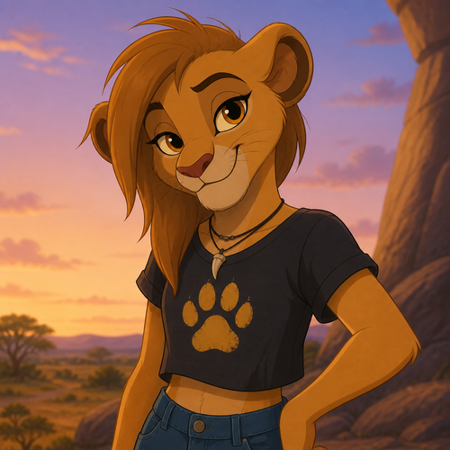 A teenage anthropomorphic female lion, animated version 