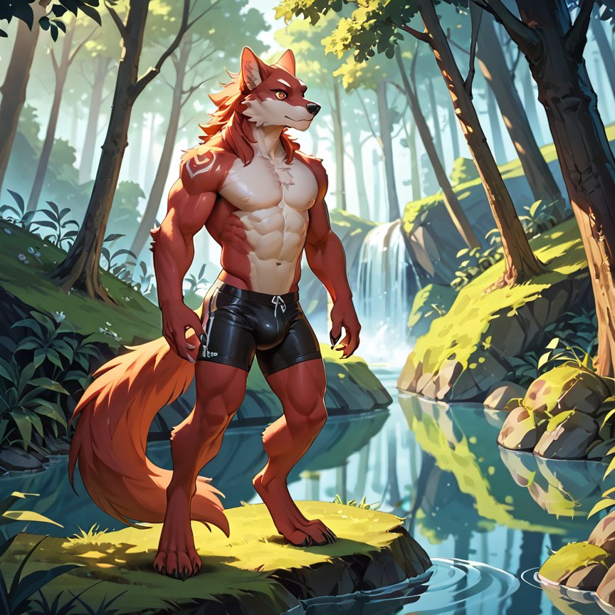 A young muscular male red werewolf | furry.ai