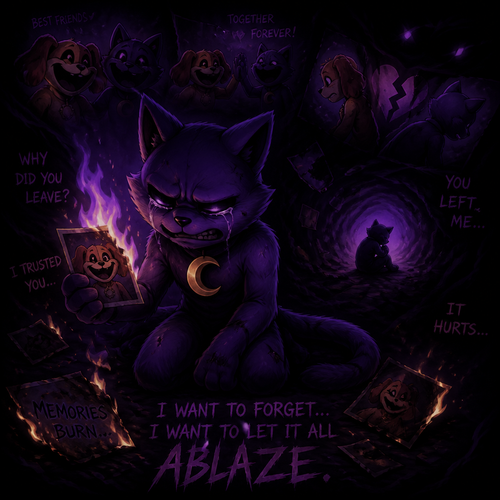 In Smiling critters verse, Catnap with feelings hurt and tears with anger and a heart broken, wants to forget about his ex-friend DogDay and let his memories ablaze. Trapped Into a void of darkness like a bad dream. A broken friendship.