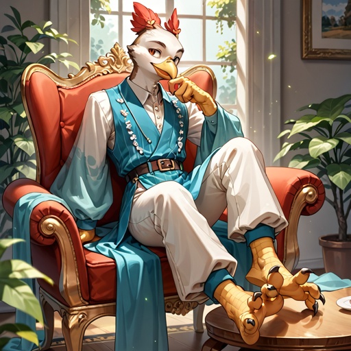 Anthro avian hawk Bird of prey twink predominantly displaying the soles his taloned feet wearing lose flowing silk clothes