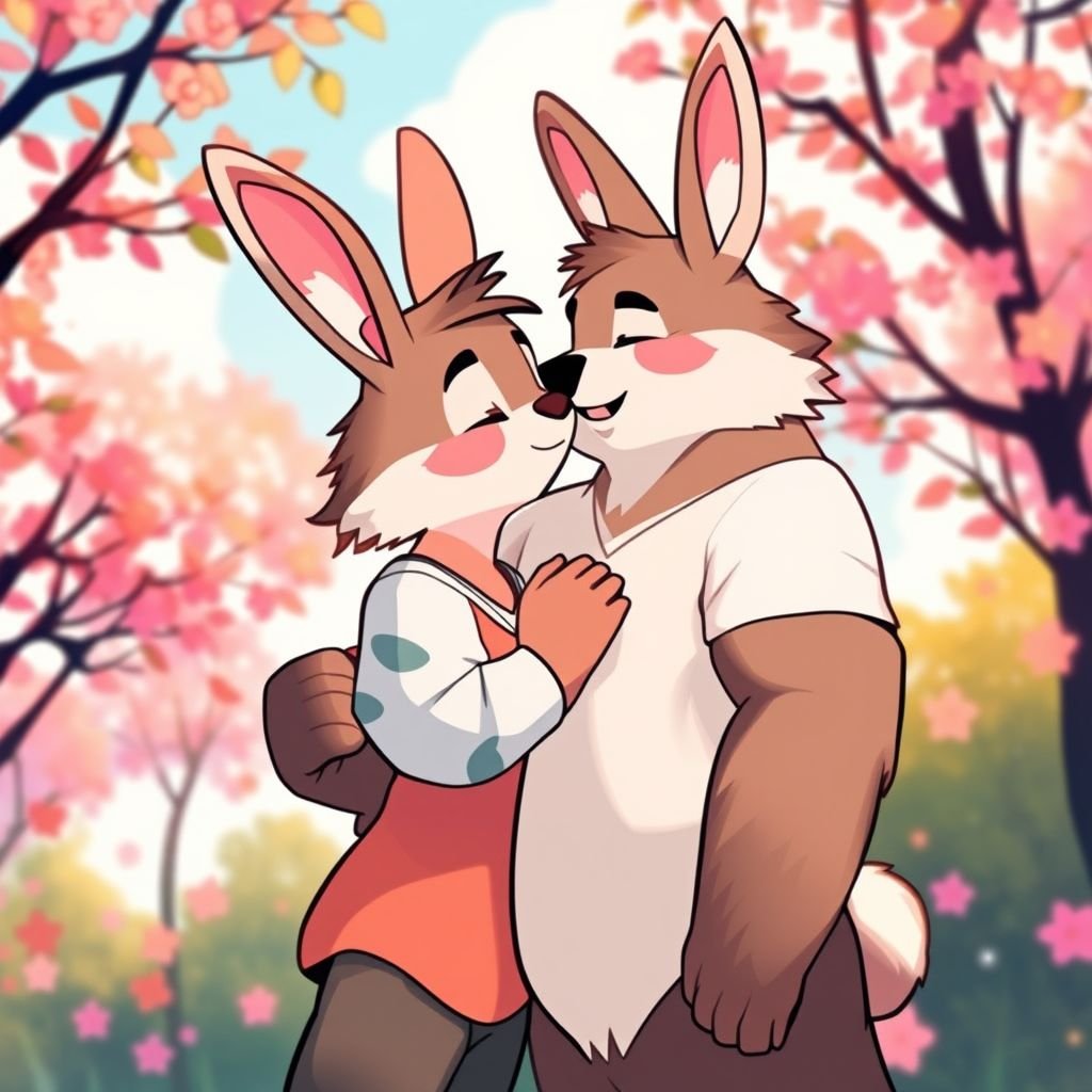 Bunny,fursona,cute,gay,male,pink fur,kissing bf who is a bear