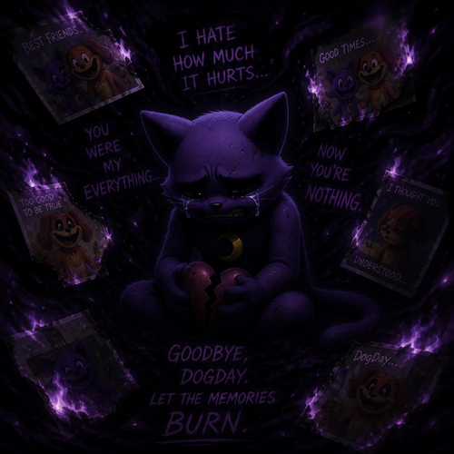 In Smiling critters verse, Catnap with feelings hurt and tears with anger and a heart broken, wants to forget about his ex-friend DogDay and let his memories ablaze. Trapped Into a void of darkness like a bad dream. A broken friendship.