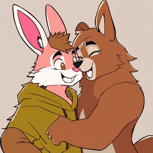 Bunny,fursona,cute,gay,male,pink fur,kissing bf who is a bear