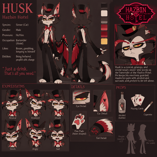 Husker from Hazbin Hotel reference sheet