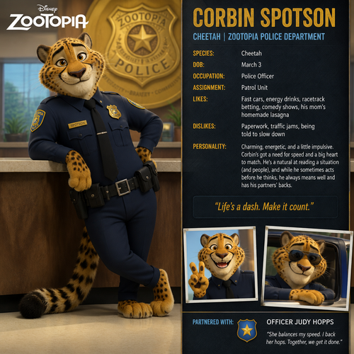 Corbin Spotson (a cheetah) in Zootopia 